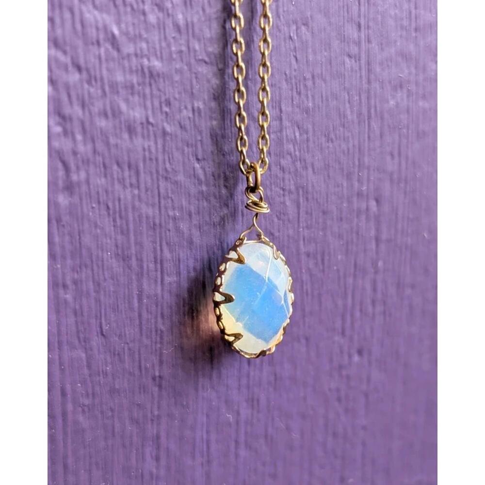 Moonstone Crown Pendant with Long Chain